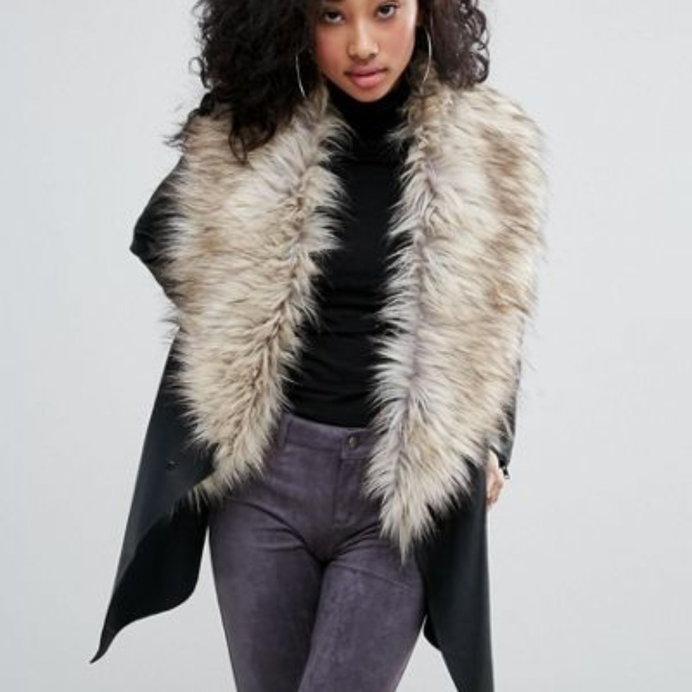 Urban Bliss Waterfall Coat With Fur Collar